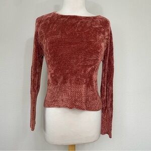 Vintage Clio Women's Rose Ribbed Chenile Crew Long Sleeve Sweater Size MP Girly